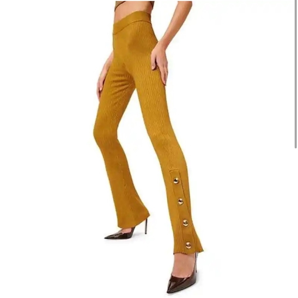 GOOD AMERICAN $129 Ribbed Flared Button Pants Goldenrod XS M? Read Description